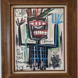 Vintage Iconic Jean-Michel Basquiat Self Portrait Manhattan NYC 1980's Painting.